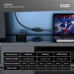 Повторювач Digitus HDMI, 8K/60 Гц (10 м 8K/60 Гц), (13 м 4K/60 Гц) - мініатюра 5