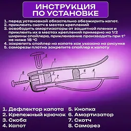 Дефлектор капоту мухобійка для Audi A4 (В7) 2005-2008 Євро Кріплення (Vip Tuning) AD09 - мініатюра 5