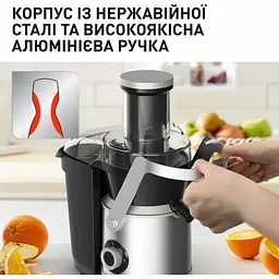 Соковитискач Tefal Nutri XXL відцентрований 1000 Вт чаша 0.8 л жмих 2.2 л жолоб на ціле яблуко пластик/метал чорно-сірий (ZE660D10) - мініатюра 13