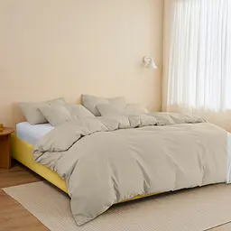 Комплект постільної білизни Cosas євро з простирадлом на резинці BISCUIT CS4 200 x 220 см (Ranfors_Beige_El160-White_200) - мініатюра 3