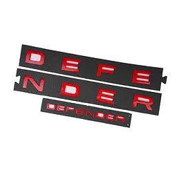 Емблема напис DEFENDER 2 шт передня + задня Червона для Land Rover DEFENDER 110 Пластик на скотчі (Завод)