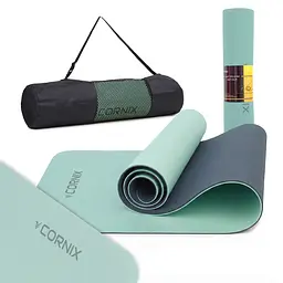Килимок спортивний Cornix TPE 183 x 61 x 0.6 см для йоги та фітнесу XR-0492 Mint/Navy Blue - мініатюра 2