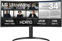 Монітор 34" LG 34WR55QK-B Curved UWQHD 100Hz (34WR55QK-B) 3440x1440 (Ultra-Wide 2K) VA 100 Hz