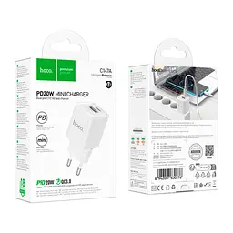Зарядний пристрій HOCO C147A Charm 1xUSB-C PD20 Вт + 1xUSB QC3.0 білий (6942007630276) - мініатюра 7