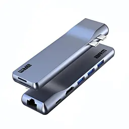 Хаб USB-C ArmorStandart For MacBook M-Series HD4K+LAN+PD+3USB+TF/SDcard Grey (ARM69367) - мініатюра 1