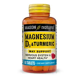 Вітаміни та мінерали Mason Natural Magnesium & Vitamin D3 with Turmeric 60 таблеток