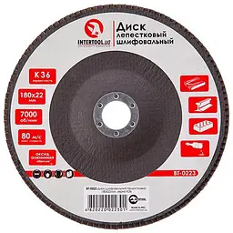 Диск шліфувальний пелюстковий Intertool 180 мм Р36 BT-0223