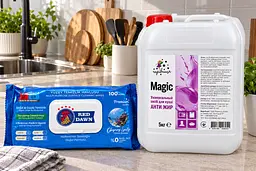 Набір для прибирання Чарівниця Magic "Антижир" 5 кг + серветки для прибирання 100 шт. - засіб для кухні та поверхонь - мініатюра 2