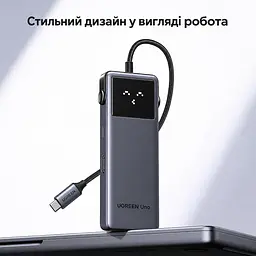 USB-C хаб UGREEN Uno CM888 концентратор 6-в-1 2 USB-A та 2 USB-C для даних USB 3.2 до 10 Гбіт/с відеовихід HDMI 4K 60 Гц для HDMI потрібен відеовихід USB-C на джерелі з підтримкою заявленого режиму наскрізне заряджання з входом PD до 100 Вт індикація стану емодзі без встановлення драйверів для macOS Windows Linux темно-сірий із чорними елементами (35998) - мініатюра 9
