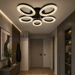 Сучасна стельова LED люстра Diasha 5607/5BK чорна з пультом 53W 56 см до 16 м2