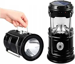 Лампа ліхтар туристичний "Sihong SH-5800T" 1W+6LED, повербанк ліхтар на сонячній батареї Чорний (NS) - мініатюра 6