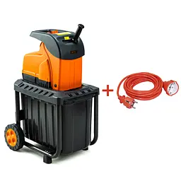 Подрібнювач садовий DS2800/45 KIT, 220В, 2800Вт, гілки до 45мм, ножі, контейнер 60л + подовжувач 10м помаранч. - мініатюра 2