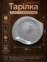Тарілка сервірувальна керамічна Ø33 см для подачі страв сіра (26276281) - мініатюра 3
