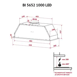 Витяжка повновбудована PERFELLI BI 5652 BL 1000 LED - мініатюра 12