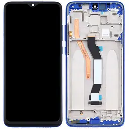Дисплей Xiaomi Redmi Note 8 Pro Single Sim чорний, оригінал PRC, з рамкою блакитного кольору, Blue