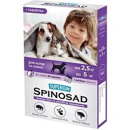 Пігулка для котів та собак Superium Spinosad вагою 2.5-5 кг 1 шт.