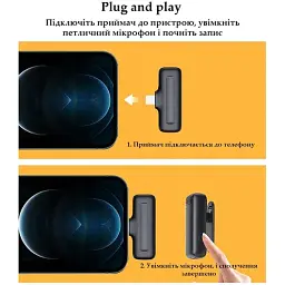 Мікрофон J11 Type-C петличний бездротовий приймач + мікрофон + зарядний кейс Black (17617) - мініатюра 4