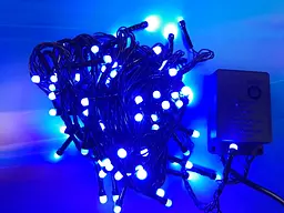 (080098) Гірлянда 100 led маленька лінза 4мм blue (чорний провід) 7 метрів