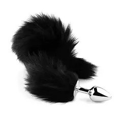 Анальна пробка Fox Tail Black XL — срібляста - мініатюра 3
