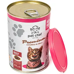 Вологий корм для дорослих котів Pet Chef Шматочки в желе з яловичиною 415 г - мініатюра 3