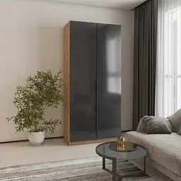 Шафа 2-дверна MebelStar Оскар Gloss BL-B, блок шухляд+полиці 100x52x220 см Дуб тахо/Чорний (MBS-5178)