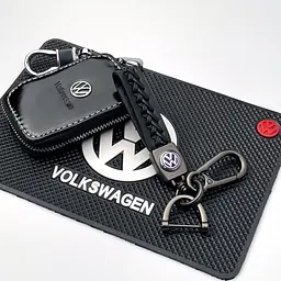 Подарунковий набір №77 для Volkswagen / килимок панелі / брелок з карабіном / чохол зі шкіри наппа
