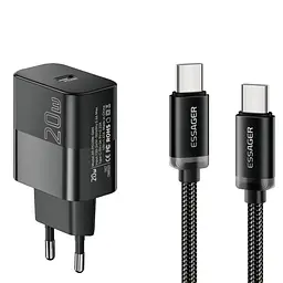 Мережевий зарядний пристрій Essager Travel Charger 20W USB-C Black + кабель USB Type-C (E20JSB1-SYTT1-T)