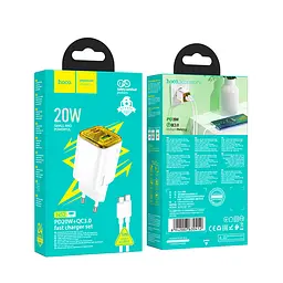 МЗП Hoco N52 Monsoon PD20W+QC3.0 (1USB-A/1C) + кабель Type-C to Type-C White - мініатюра 3