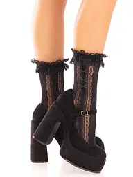 Шкарпетки ажурні Leg Avenue Mini Bow Lace Anklet, чорні, з рюшами, декор — бантики - мініатюра 5