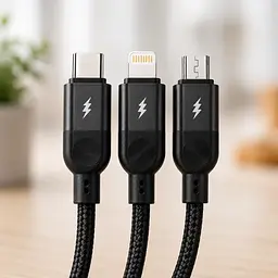 Кабель 3 в 1 для заряджання USB з роз'ємами Type-C, Lightning та Micro USB / Кабель швидка зарядка до 6A 26X-202 - мініатюра 2