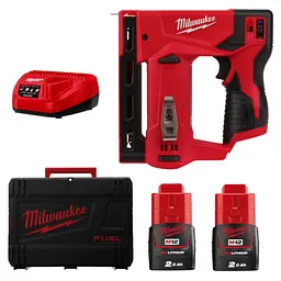 Степлер акумуляторний MILWAUKEE, M12 BST-202X (зарядний пристрій С12 С, 2 акумулятори М12 В2 2Аг, кліпса для ременя, HDкейс) - мініатюра 2