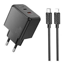 Мережевий зарядний пристрій Hoco CS16A Dual port Type-C/Lightning PD/QC 20W PPS Type-C to Lightning 1м Black (35777_3605182) - мініатюра 2