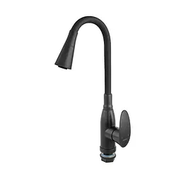 Змішувач для кухні Plamix Cezar-011-B Set Matte Black Refl.Black з силіконовим виливом, з підведенням PM0719, Чорний матовий - мініатюра 6