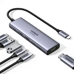 Концентратор Ugreen USB-C to HDMI + 2xUSB 3.2 + 2xUSB-C 3.2 + PD CM511 gray (35999) - мініатюра 2