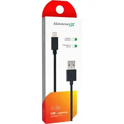 Дата кабель USB 2.0 AM to Lightning 1.0m Cu, 2.1А, Black Grand-X (PL01B) - мініатюра 4