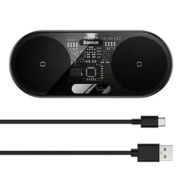 Бездротовий ЗП Baseus Digital LED Display 2in1 Wireless Charger 20W чорний WXSX010101 - мініатюра 3