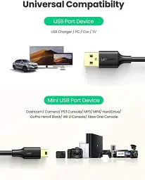 Зарядний кабель Ugreen US132 Mini USB to USB 2.0 0.25 M Black (10353) - мініатюра 3