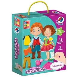 Дитяча гра "Магнітна Одягалка Олівер і Мія" Vladi Toys VT3702-12, 2 ляльки, 31 магнітний елемент