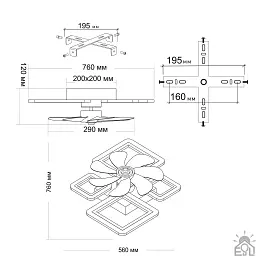 Смарт люстра з вентилятором керована світлодіодна FAN OVAL 70 Вт + 18 Вт 760x560x120 мм Бiла ESLLSE - мініатюра 5