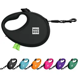 Повідець-рулетка для собак Waudog R-leash з контейнером для пакетів, світловідбивна стрічка, М, до 20 кг, 5 м, чорний - мініатюра 7