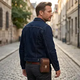 Сумка для чоловіків на два відділення з натуральної шкіри Vintage 22738 коричнева - мініатюра 2