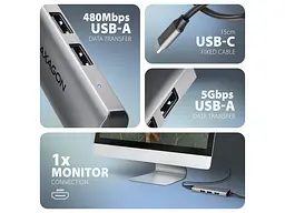 Мультипортовий адаптер AXAGON Starter 4in1 Grey (HMC-H3A) - мініатюра 3