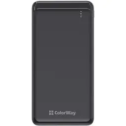 Універсальна мобільна батарея 10000 mAh, ColorWay, Black, Quick Charge 3.0, 2xUSB, 1xUSB (Type-C), LED индикатор, кабель USB Type C, Slim (CW-PB100LPG3BK-PD)