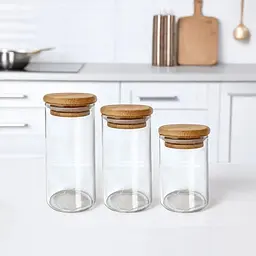 Ємність скляна для спецій Vittora кругла з дерев'яною кришкою 110 мл VT-9039-110 (147022) - мініатюра 2