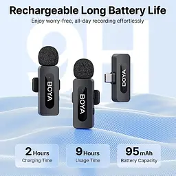 Професійний петличний бездротовий мікрофон Boya BY-V20 V2.0 Роз'єм Type-C 2шт Black (18873-prm) - мініатюра 2