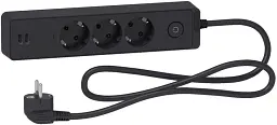 Мережевий подовжувач Schneider Electric 3 розетки з заземленням +2*USB чорний 1.5 м ST943U1B