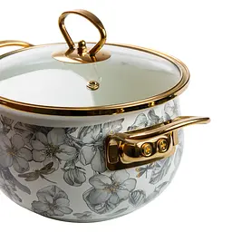 Каструля емальована 2 л зі скляною кришкою, flowers Yiwu HP-2-105 - мініатюра 4
