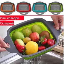 Друшляк складний квадратний силіконовий 28.5 х 21.5 x 9 см Зелений 84967 - мініатюра 2