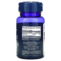 Вітаміни та мінерали Life Extension Vitamin K2 45 mcg Low Dose, 90 капсул - мініатюра 2