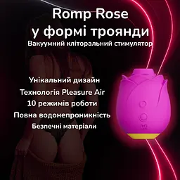 Вакуумний кліторальний стимулятор Romp Rose у формі троянди водонепроникний з 10 режимами стимуляції